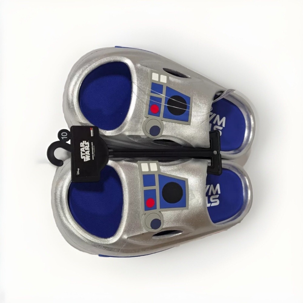 Star Wars Novelty Sport Disney R2 D2 Slides Silver Sandal Mens Size 10 NEW - Picture 2 of 6